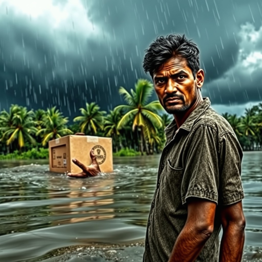 A dramatic scene depicting a monsoon day in Sri Lanka