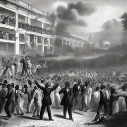 A momentous event from March 24th, 1854, when abolition of slavery was decreed in Venezuela. Elevated sense of emotional fervor and jubilant crowds should be visible.