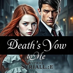 A dramatic and captivating book cover for a Wattpad story titled 'Death's Vow to Me,' featuring a 16-year-old girl with long flowing red hair, pale white skin, and a small stature, looking conflicted and distant