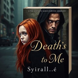 A dramatic and captivating book cover for a Wattpad story titled 'Death's Vow to Me,' featuring a 16-year-old girl with long flowing red hair, pale white skin, and a small stature, looking conflicted and distant