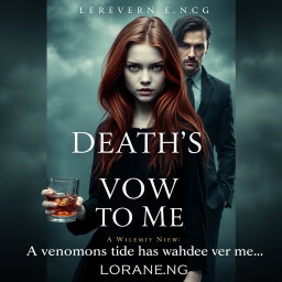 A striking book cover for a Wattpad story titled 'Death's Vow to Me,' featuring a 16-year-old girl with long flowing red hair and pale white skin