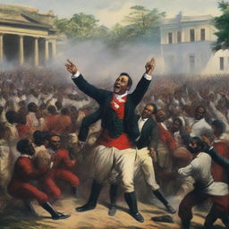 A vivid portrayal of the day when José Gregorio Monagas decreed the abolition of slavery on March 24th, 1854 in Venezuela. Exemplify the historic moment with ecstatic crowds.