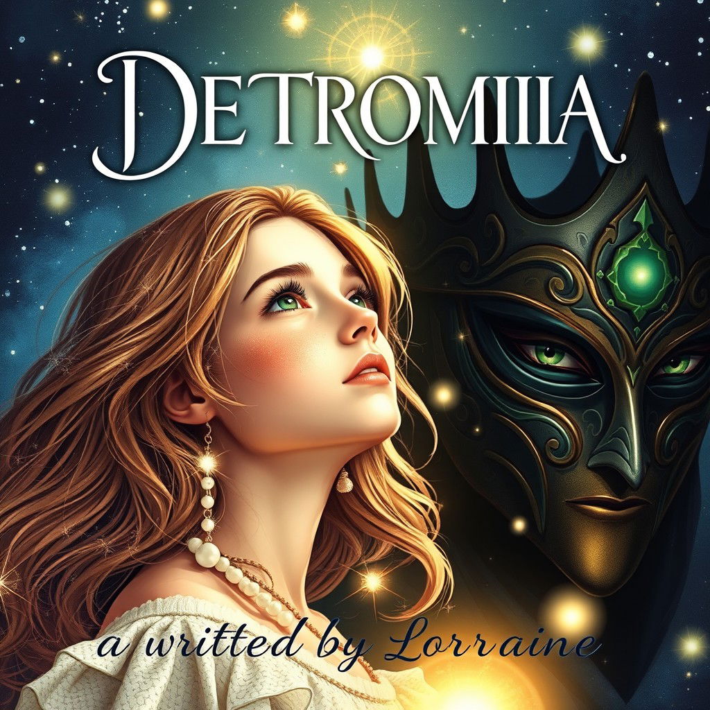 An enchanting book cover for 'DETROMIA' written by Lorraine, illustrating a captivating fantasy romance