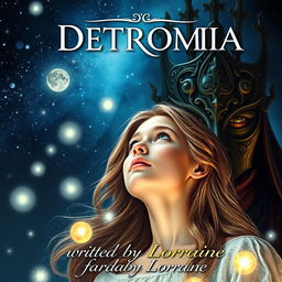 An enchanting book cover for 'DETROMIA' written by Lorraine, illustrating a captivating fantasy romance