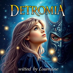 An enchanting book cover for 'DETROMIA' written by Lorraine, illustrating a captivating fantasy romance