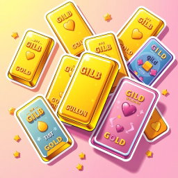 A vibrant and eye-catching illustration of gold bullion bars, designed as colorful stickers
