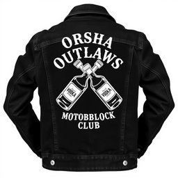 A stylish black denim jacket featuring a striking white design on the back