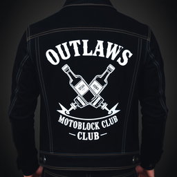A stylish black denim jacket featuring an eye-catching white design on the back
