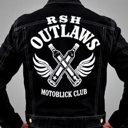 A stylish black denim jacket featuring an eye-catching white design on the back