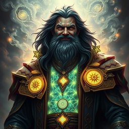 A majestic human lord stands confidently, showcasing illuminated magical veins glowing beneath his skin