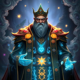 A majestic human lord stands confidently, showcasing illuminated magical veins glowing beneath his skin