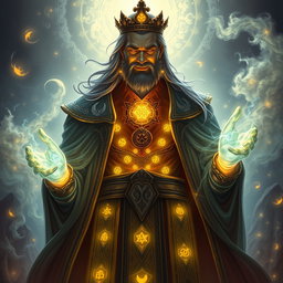 A majestic human lord stands confidently, showcasing illuminated magical veins glowing beneath his skin