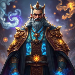 A majestic human lord stands confidently, showcasing illuminated magical veins glowing beneath his skin