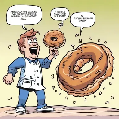 The comic strip showed a hilarious situation where a cruller became a weapon in a food fight.