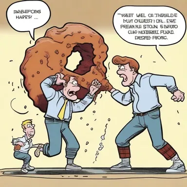The comic strip showed a hilarious situation where a cruller became a weapon in a food fight.