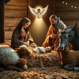 The nativity scene depicting baby Jesus lying on straw, by the Virgin Mary and Saint Joseph