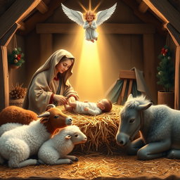 The nativity scene depicting baby Jesus lying on straw, by the Virgin Mary and Saint Joseph