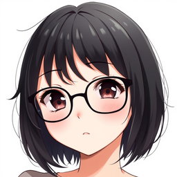 An anime woman with very light pale soft skin, featuring dark brown slitted eyes that give her an intriguing and mysterious look, rosy cheeks that enhance her charming rounded puffy face