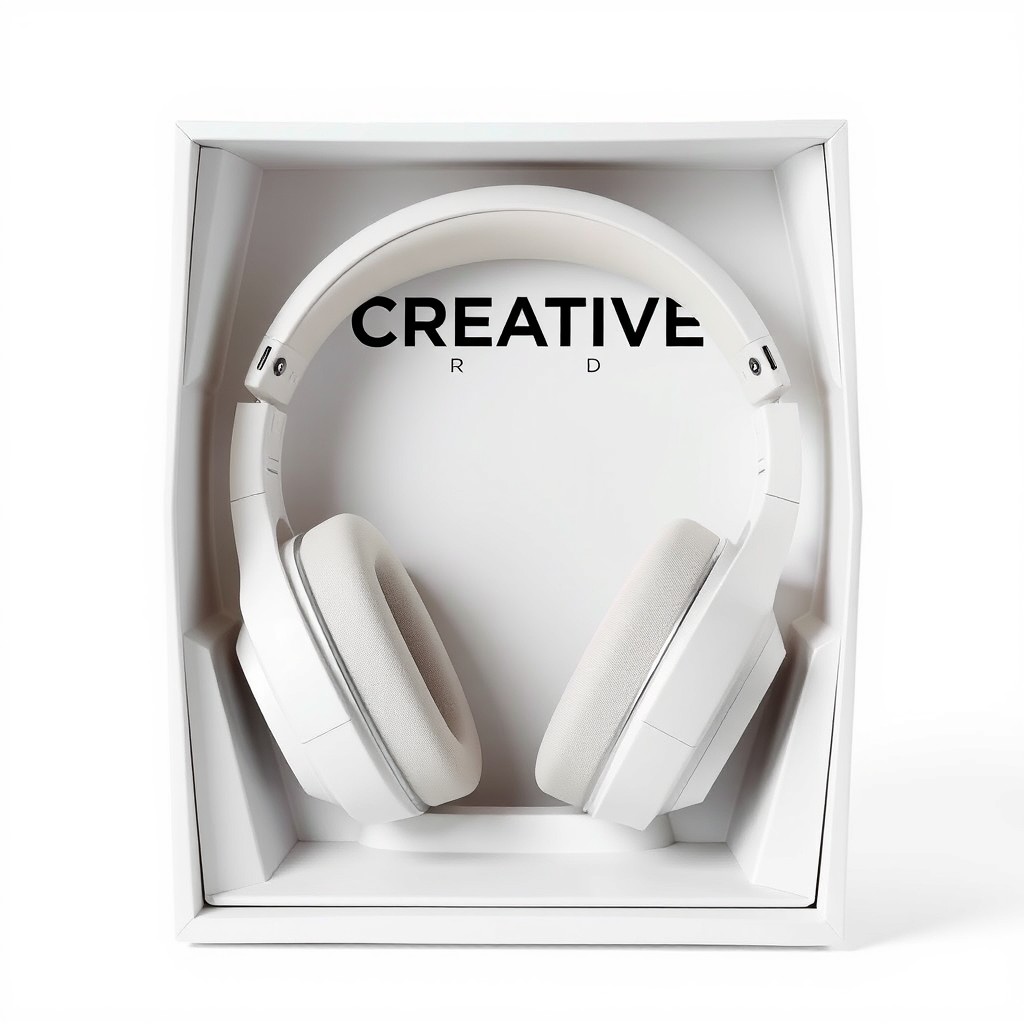 A stunning visual of True Axial armored giant asymmetrical headphones designed by CREATIVE, showcasing an innovative and futuristic style