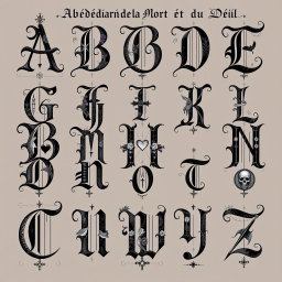 An artistic interpretation of an 'Abécédaire de la Mort et du Deuil', featuring beautiful illustrations representing each letter of the alphabet associated with themes of death and mourning