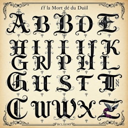 An artistic interpretation of an 'Abécédaire de la Mort et du Deuil', featuring beautiful illustrations representing each letter of the alphabet associated with themes of death and mourning