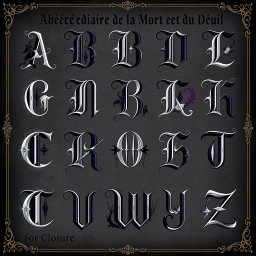 An artistic interpretation of an 'Abécédaire de la Mort et du Deuil', featuring beautiful illustrations representing each letter of the alphabet associated with themes of death and mourning