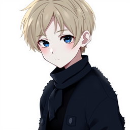 An anime boy with dark blonde hair styled in a side part that gently covers his forehead