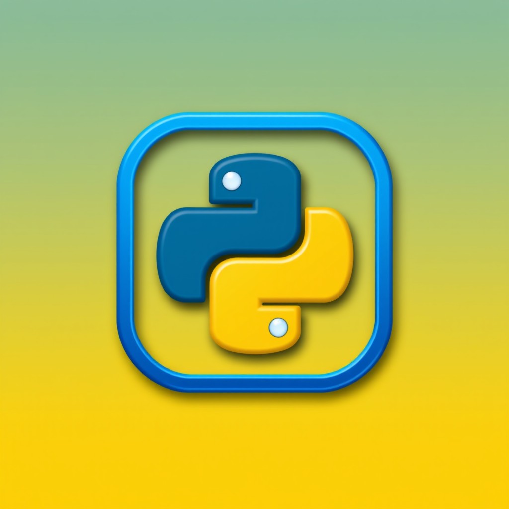 An icon representing the Python programming language, featuring the well-known Python logo enclosed in a vivid blue frame
