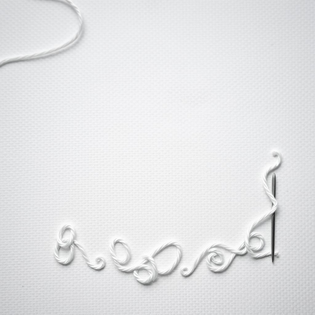 A beautifully crafted black and white image featuring an intricate border made from a needle and thread