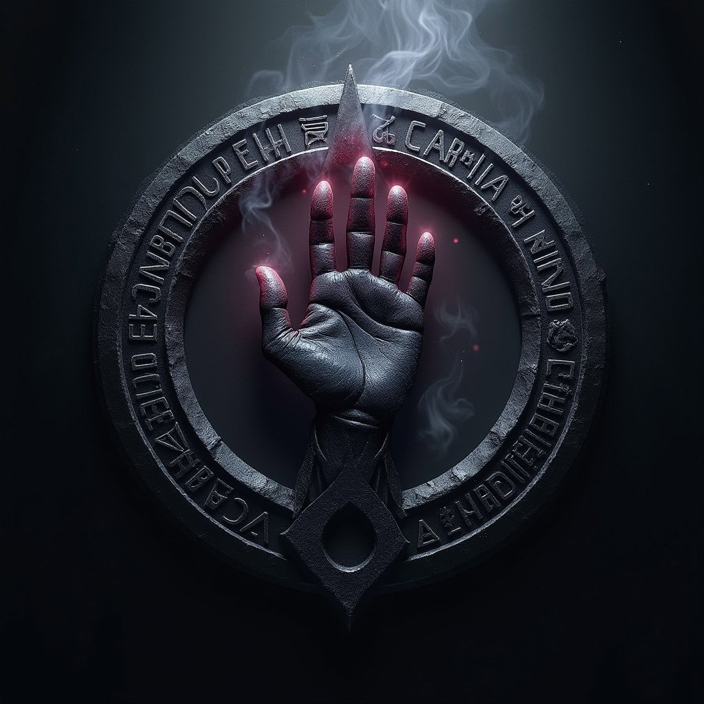 A striking and mysterious emblem representing the Symbol of the Obsidian Hand