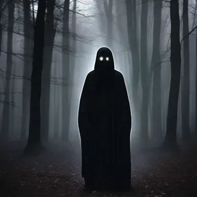 The eerie ghostly figure emerged from the shadows, its eyes glowing with an intensity that outshined the darkness around it.