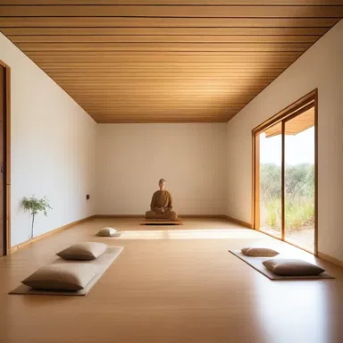 The minimalist design of this meditation center creates an atmosphere that facilitates satori.