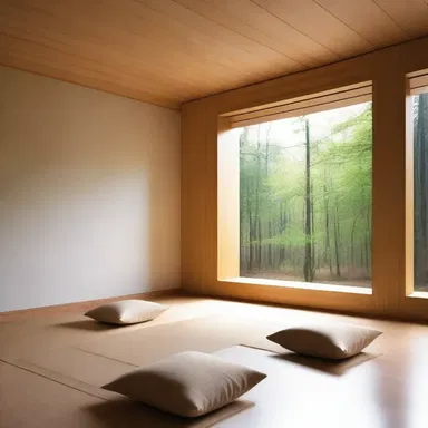 The minimalist design of this meditation center creates an atmosphere that facilitates satori.