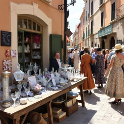 A charming crystal shop nestled in an old street of Marco, bustling with people eager to buy beautiful crystals