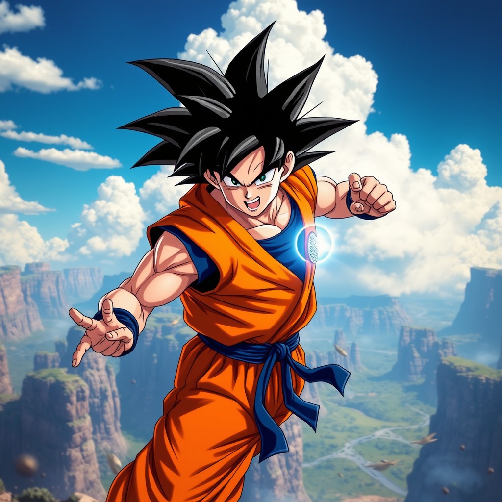 A stunning, high-resolution wallpaper featuring Goku from Dragon Ball Z in an epic battle stance