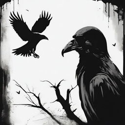 A vertically oriented, eerie image with a menacing black skull and a chilling crow, symbolic of ominous black magic.