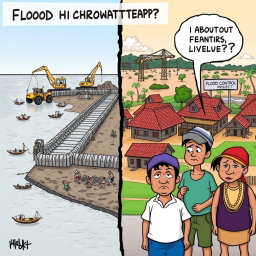 A simple and impactful editorial cartoon depicting the flood control project issue in the Philippines