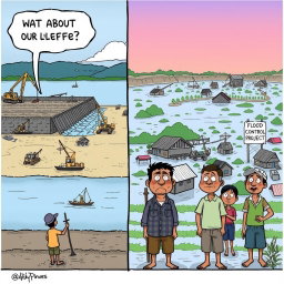 A simple and impactful editorial cartoon depicting the flood control project issue in the Philippines