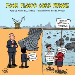 A simple yet powerful editorial cartoon illustrating the issue of corruption in the flood control project in the Philippines