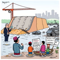 A simple yet powerful editorial cartoon illustrating the issue of corruption in the flood control project in the Philippines