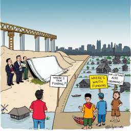A simple yet powerful editorial cartoon illustrating the issue of corruption in the flood control project in the Philippines