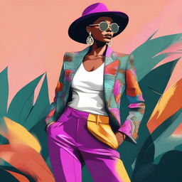 A digital art piece showcasing a stylish and confident woman