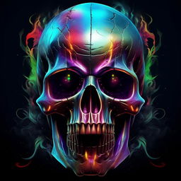 A brightly colored, vertical image depicting an intimidating skull, symbolic of ominous black magic.