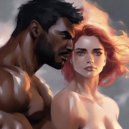 This is a high-quality digital art image portraying a muscular, intense male character, his eyes ablaze with a blend of longing and ownership