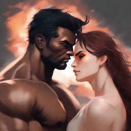 This is a high-quality digital art image portraying a muscular, intense male character, his eyes ablaze with a blend of longing and ownership