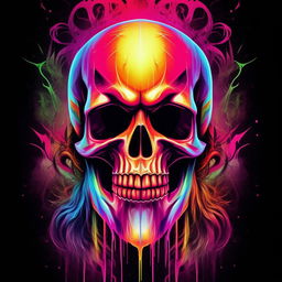 A brightly colored, vertical image depicting an intimidating skull, symbolic of ominous black magic.