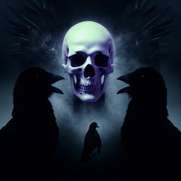 A light-colored, vertical image capturing the eerie essence of black magic, with a chilling skull and a crow.