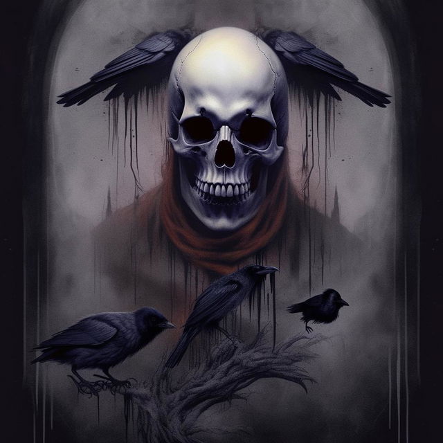 A light-colored, vertical image capturing the eerie essence of black magic, with a chilling skull and a crow.