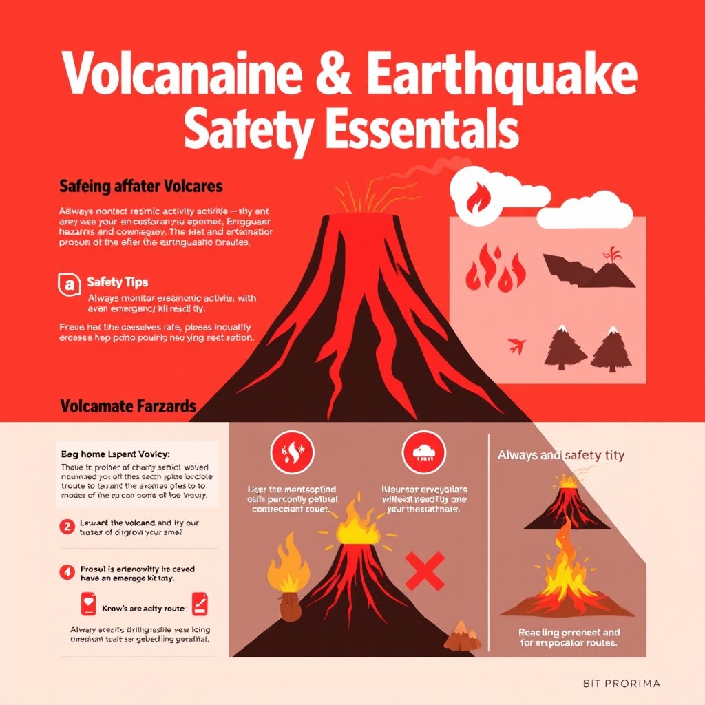 Create an infographic illustrating earthquake and volcanic hazards