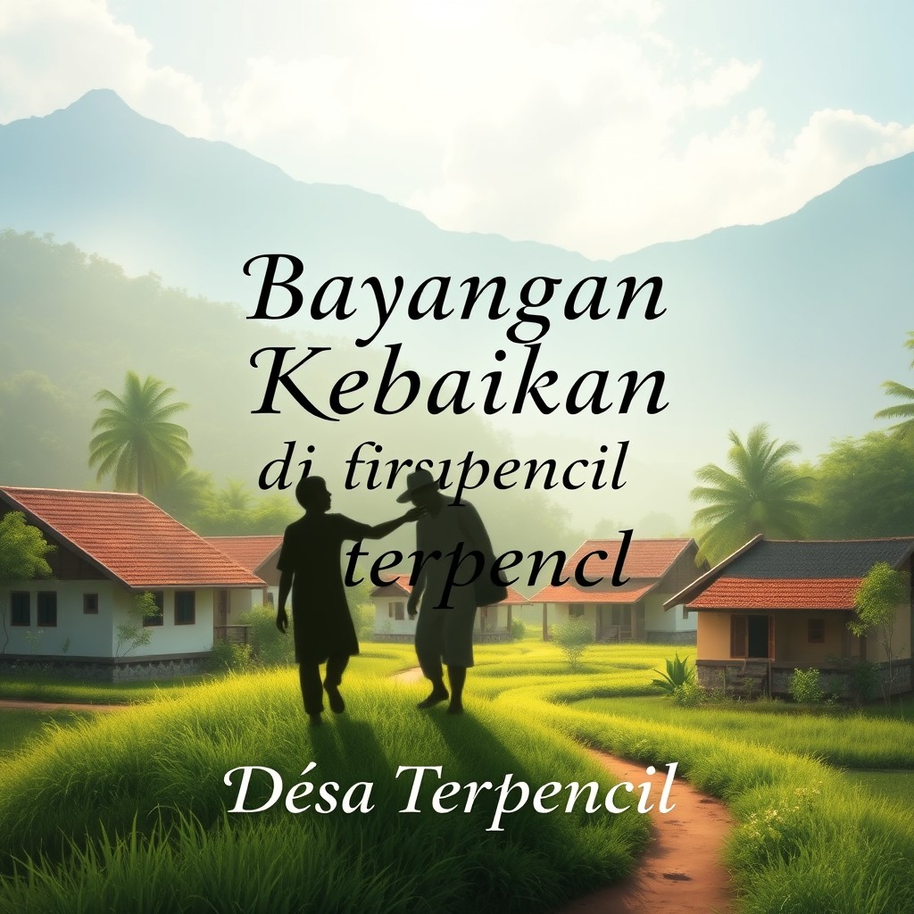 A5 book cover for a title "Bayangan Kebaikan di Desa Terpencil"